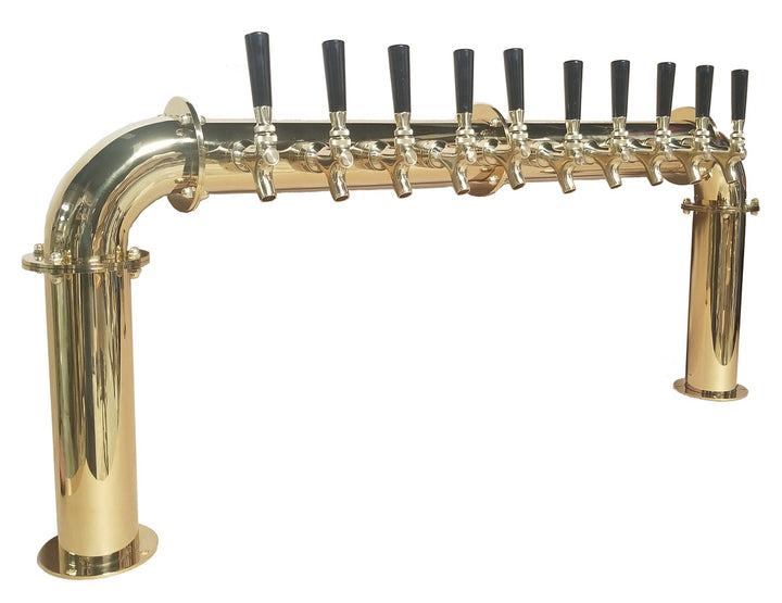 Brooklyn 3" Pipe Air Cooled U Bridge Tower, PVD Gold, SS304 Contact, 5 - 12 Faucets Draft Warehouse