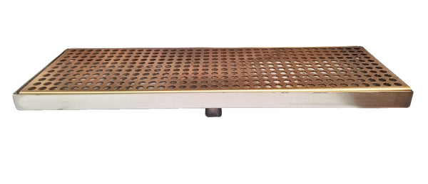 6" Deep PVD Brass/ Gold Drip Tray with Drain - Select a Size