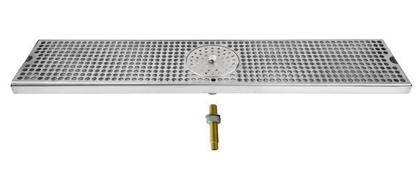 6" Deep Stainless Steel Drip Tray with Drain and Rinser - Select Size