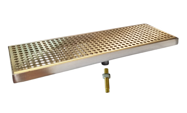 PVD Brass Drip Tray with drain for Beer Coffee water and other beverages. Gold Brass Color.