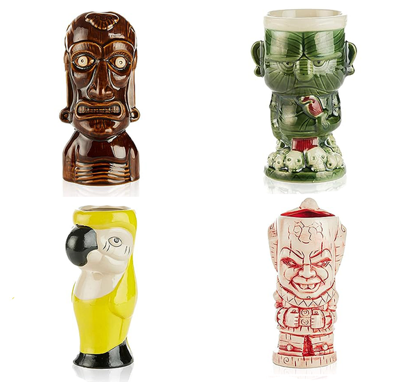 Ceramic Hawaiian Luau Tiki Mugs (Set of 4 - 14-22oz)